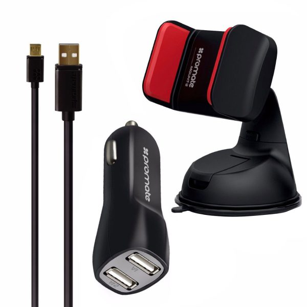 شارژر فندکی پرومیت مدل Carkit-HM همراه با کابل microUSB و پایه نگهدارنده گوشی