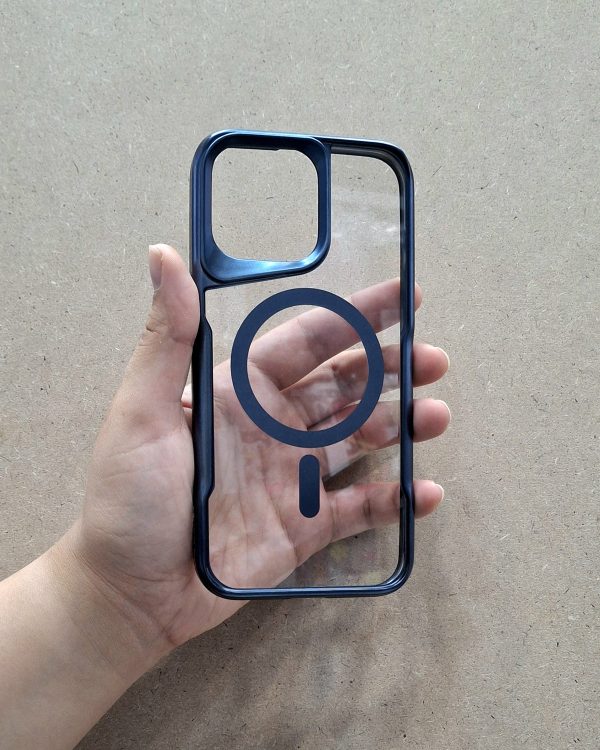 کاور New Zone شفاف دور رنگی مگ سیف Mag Safe رنگ سرمه ای مناسب برای گوشی موبایل آیفون 15 پرومکس iPhone15Promax