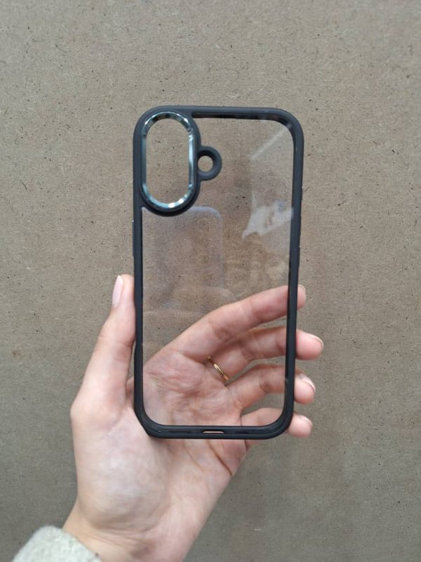 کاور گوشی موبایل آیفون 16 نرمال iPhone16- مجیک ماسک Magic Mask دور سیلیکونی پشت شفاف رنگ مشکی
