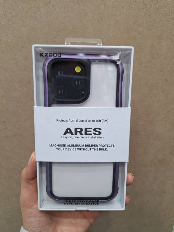 کاور گوشی موبایل آیفون 14 پرومکس iPhone14Promax کی دو مدل آرس KZDOO / K-DOO – ARES شفاف دور رنگی رنگ بنفش Purple