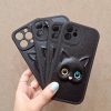 کاور گوشی موبایل آیفون 12 پرو iPhone12Pro- طرح گربه چشم تیله‌ای Marbled-eyed Cat طرح چرم رنگ مشکی