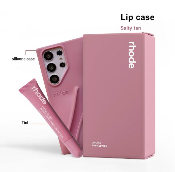 کاور گوشی موبایل سامسونگ اس 23 اولترا Samsung-S23Ultra طرح رود rhode همراه با لیپ گلاس Lip Gloss رژلب رنگ سالتی تن Salty Tan