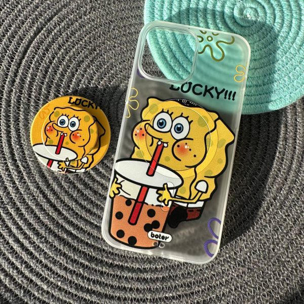 کاور باب اسفنجی Sponge Bob مگ سیف Mag Safe همراه با پاپ سوکت مگنتی مناسب برای گوشی موبایل آیفون 12 پرومکس iPhone12Promax