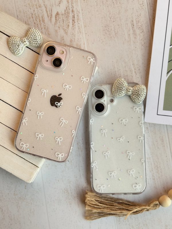 کاور گوشی موبایل آیفون 15 پرو iPhone15Pro- طرح پاپیون لاکچری شفاف اکلیلی شاینی همراه با پاپیون نگینی