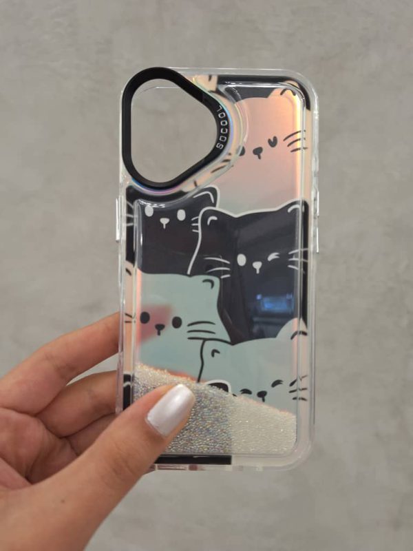 کاور گوشی موبایل آیفون 16 نرمال iPhone16- طرح گربه ها Cats شنی هولوگرامی