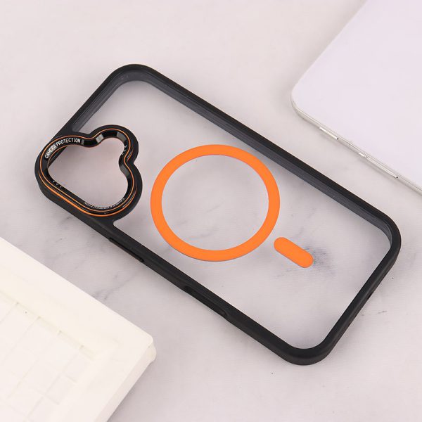 کاور Camera Protection - VIP Max مگ سیف Mag Safe رنگ مشکی و نارنجی مناسب برای گوشی موبایل آیفون 16 نرمال iPhone16-