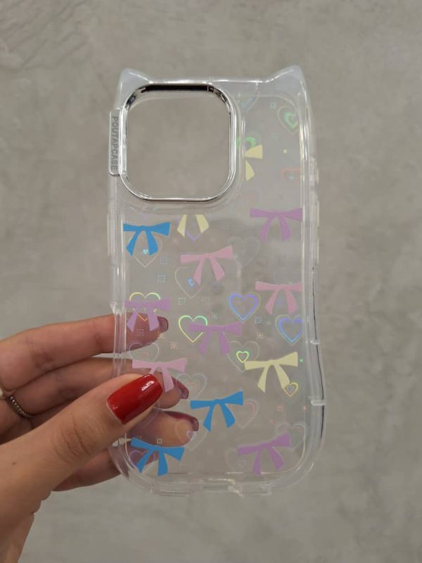 کاور گوشی موبایل آیفون 16 پرو iPhone16Pro- طرح پاپیون Bow گوشدار هولوگرامی قلبی