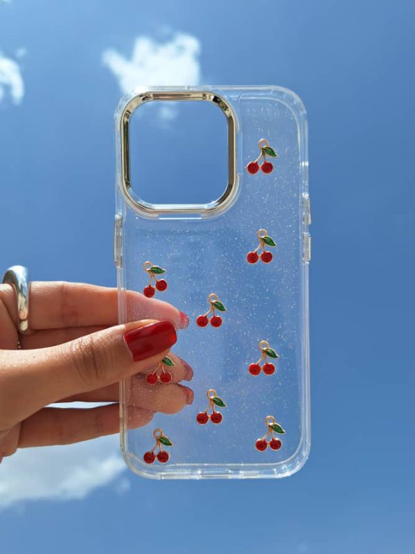 کاور گوشی موبایل آیفون 15 پرو iPhone15Pro- طرح گیلاس Cherry شفاف شاینی اکلیلی طرح برجسته