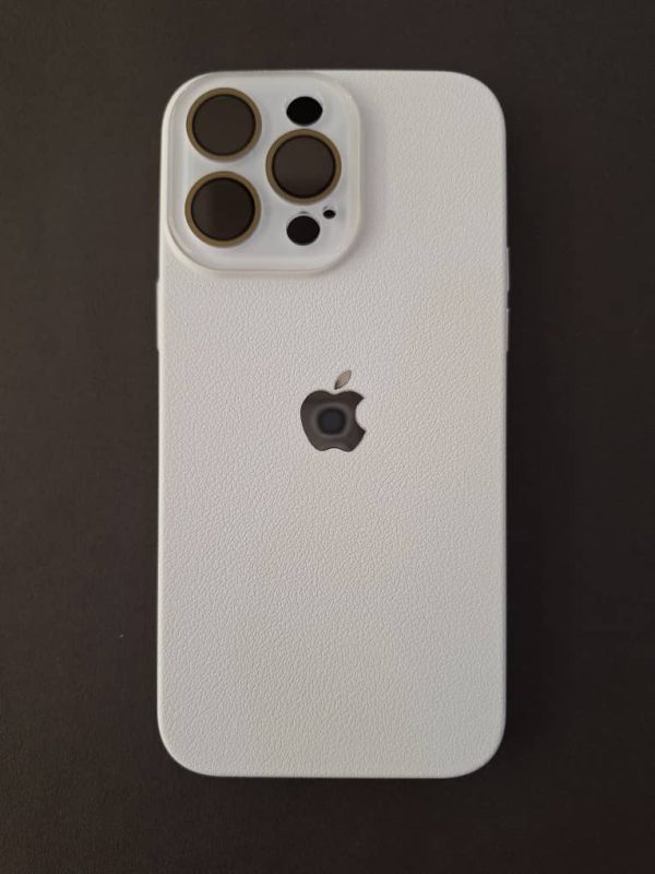 کاور Full Leather طرح چرمی با گلس محافظ لنز رنگ سفید مناسب برای گوشی آیفون 14 پرومکس iPhone14Promax