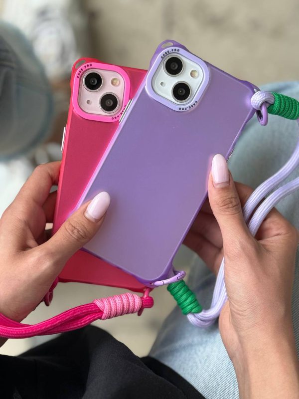کاور گوشی موبایل آیفون 14 پرومکس iPhone14Promax کیس پرو Case Pro قلاب دار بندخور با بند کوتاه رنگ یاسی