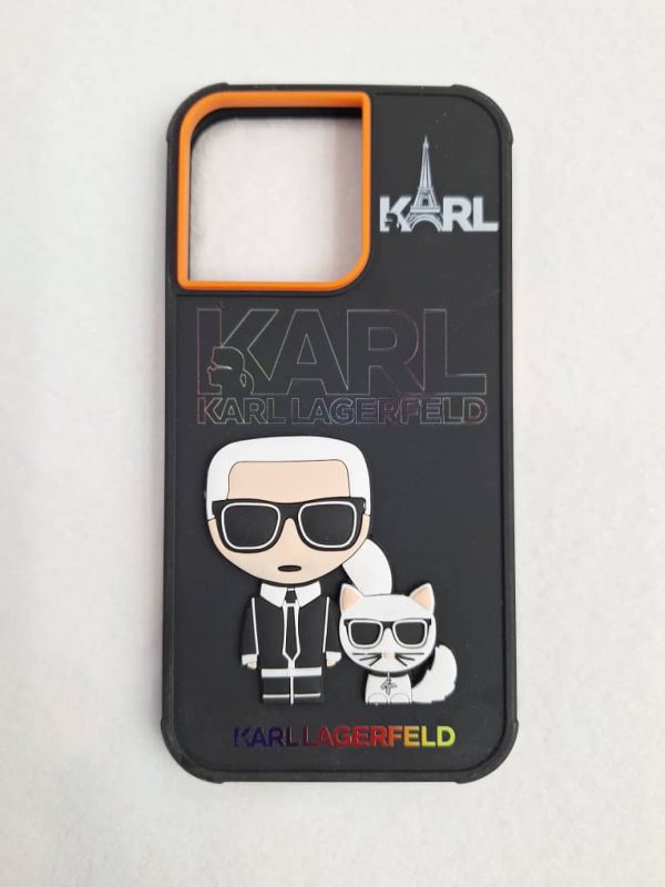 کاور گوشی موبایل آیفون 12 پرومکس iPhone12Promax طرح کارل لاگرفلد و گربه رئیس Karl Lagerfeld & Boss Cat طرح سیلیکونی برجسته