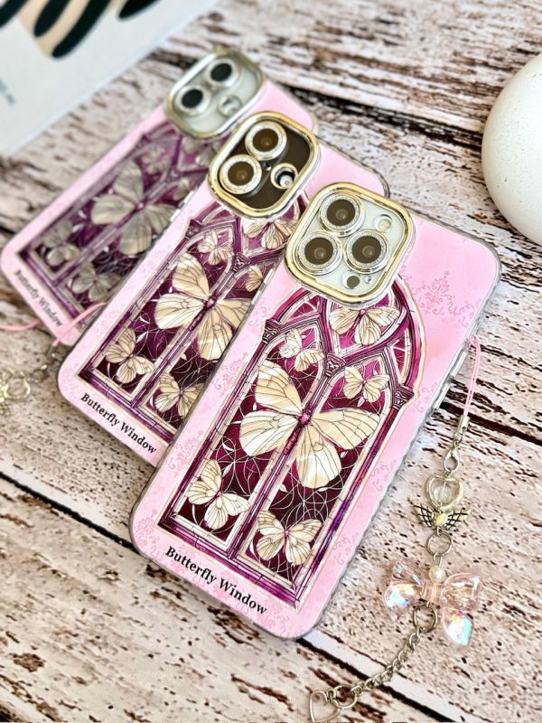 کاور پروانه Butterfly Window آویزدار - فون چارم با گلس محافظ لنز مناسب برای گوشی موبایل آیفون 16 نرمال iPhone16-