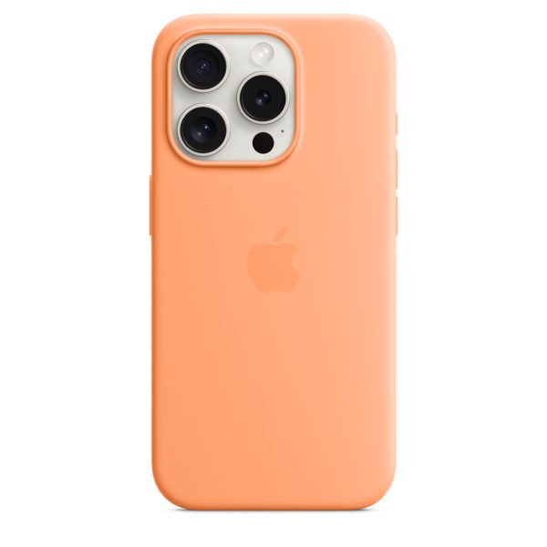 کاور سیلیکونی مگ سیف اورجینال - اصلی Original Mag Safe Silicone Case CH زیر بسته رنگ نارنجی Orange Sorbet مناسب برای گوشی موبایل آیفون 15 پرو iPhone15Pro-