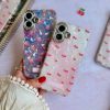کاور گوشی موبایل آیفون 13 نرمال iPhone13- طرح گیلاس (آیس چری) Ice Cherry صدفی ماربل با گلس محافظ لنز