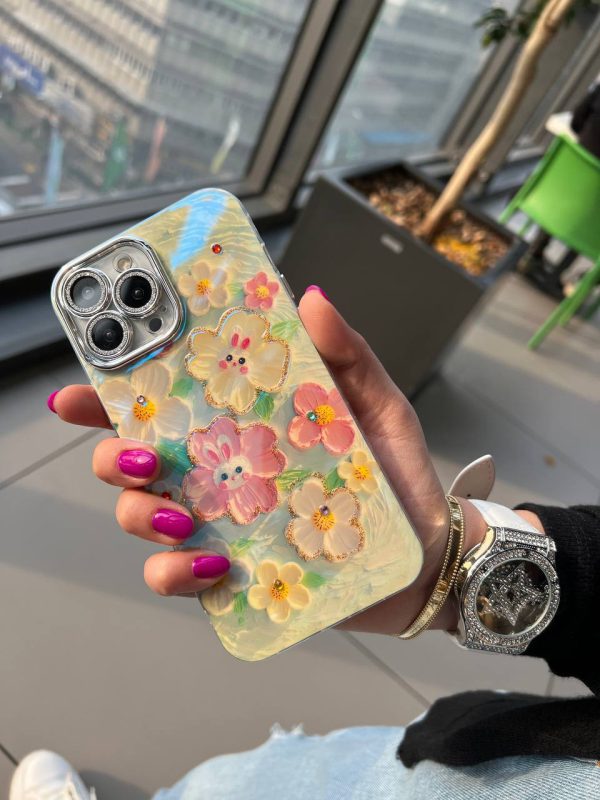 کاور گوشی موبایل آیفون 15 پرو iPhone15Pro- طرح گل آبرنگی خرگوش Rabbit Watercolor Flower با گلس محافظ لنز