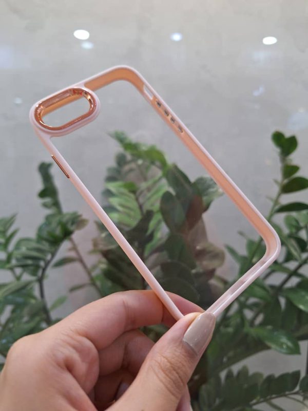 کاور شفاف دور سیلیکونی رنگی آیرون متال PC Iron Metal رنگ صورتی مناسب برای گوشی آیفون 7 و 8 نرمال و SE اس ای iPhone7- iPhone8- iPhoneSE