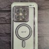 کاور گوشی موبایل شیائومی 14T می 14تی Xiaomi-14T- مگ سیف Mag Safe اکلیلی شفاف دور رنگی نگینی با گلس محافظ لنز رنگ بنفش