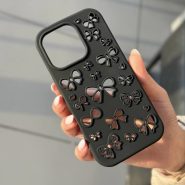 کاور گوشی موبایل آیفون 16 پرومکس iPhone16Promax طرح پاپیونی توری سیلیکونی رنگ مشکی Black Ribbon